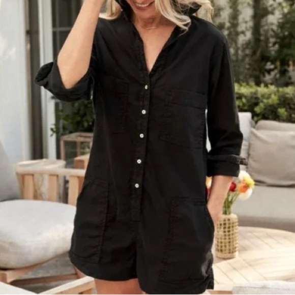 NWT Frank & Eileen Ireland Romper Cotton Linen Long Sleeve Loose Black XXS - Picture 4 of 14